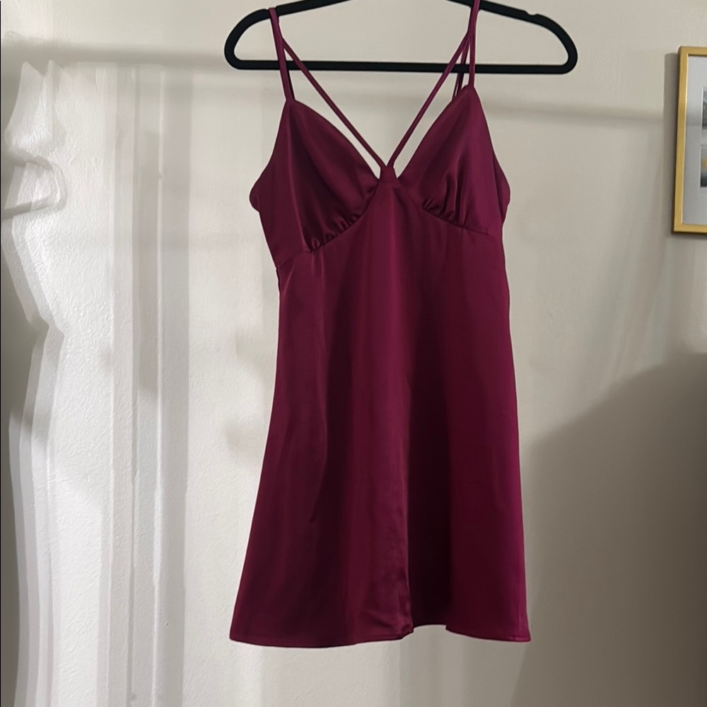 wild fable Burgundy Slip Chemise Mini Dress with Double Straps - Previously Worn